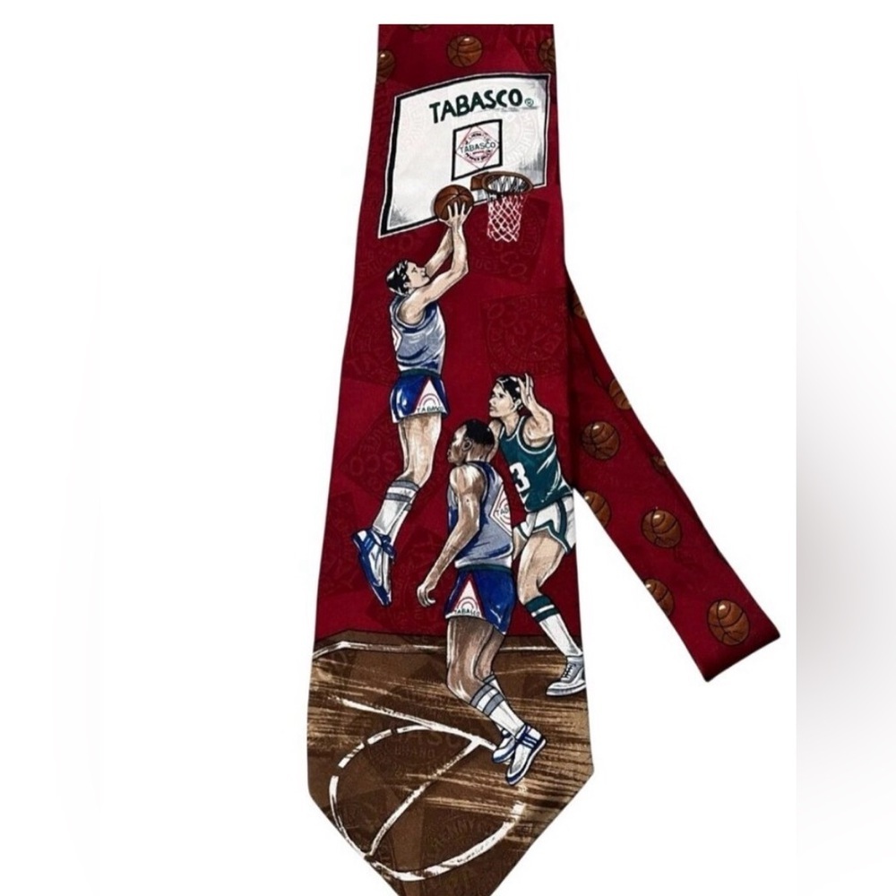 TABASCO BASKETBALL Neck Tie Red SPORTS HOOPS 100% SILK Italian Necktie